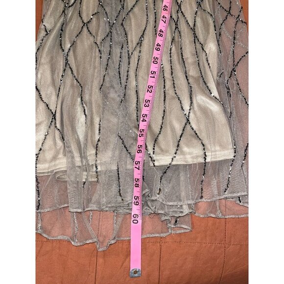 Adrianna Papell Beaded Mesh Blouson Gown Champagne Taupe Silver sz 6 Bridesmaid - Picture 9 of 11